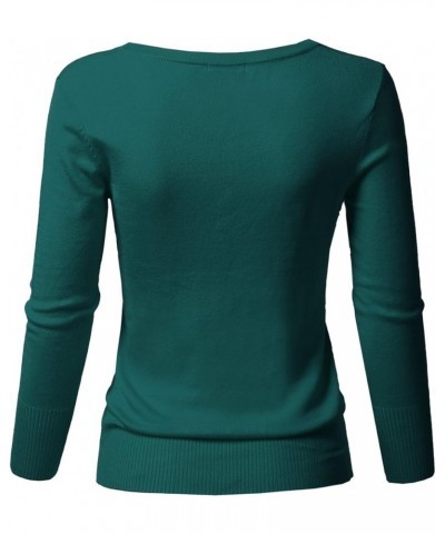 Women's Solid Button Down V-Neck 3/4 Sleeves Knit Cardigan Aawcat0001 Peacock $14.40 Sweaters