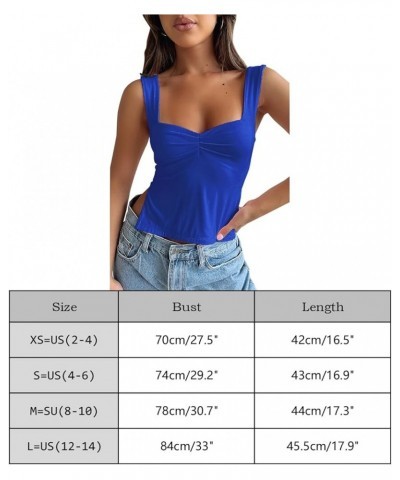 Women's Sleeveless Slim Crop Tank Top Sexy Pleated Bustier Sweetheart Neck Strappy Slits Cropped Vest Cami Royal Blue $10.25 ...