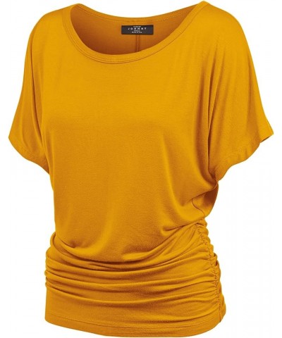 Women's Solid Short Sleeve Boat Neck V Neck Dolman Top with Side Shirring-Made in U.S.A. Wt817_mustard $10.97 T-Shirts