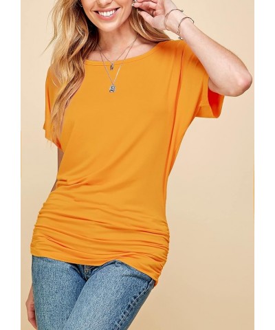 Women's Solid Short Sleeve Boat Neck V Neck Dolman Top with Side Shirring-Made in U.S.A. Wt817_mustard $10.97 T-Shirts