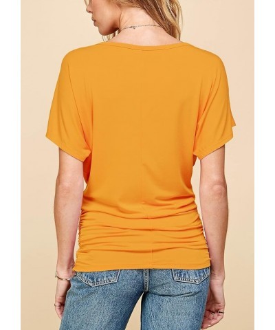 Women's Solid Short Sleeve Boat Neck V Neck Dolman Top with Side Shirring-Made in U.S.A. Wt817_mustard $10.97 T-Shirts