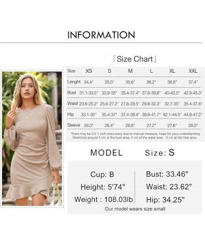 Women's 2024 Long Sleeve Bodycon Mini Dress Round Neck Knit Ruffle Ribbed Cocktail Party Sexy Dresses Apricot $19.80 Dresses