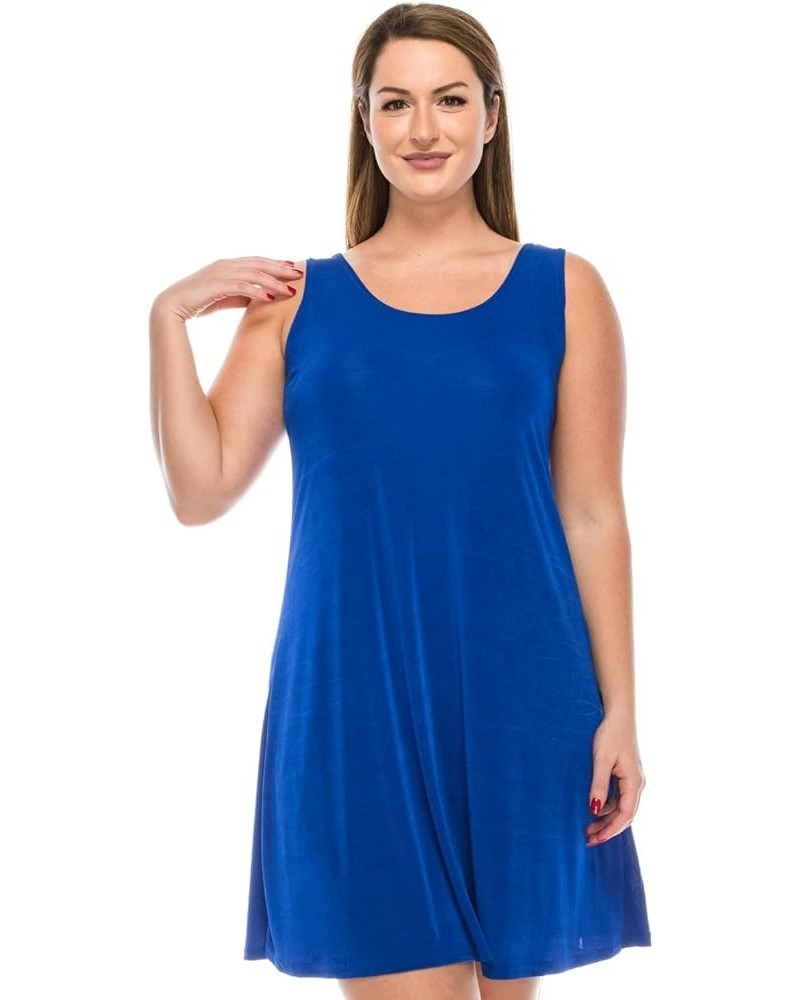 Women's Tank Mini Dress – Sleeveless Scoop Neck Casual Solid Stretch T Shirt Short One Piece Royal $17.39 Dresses