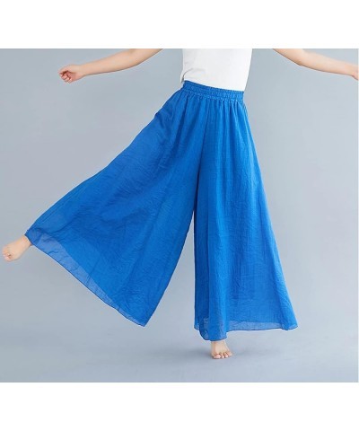 Womens Flowy Elastic High Waisted Wide Leg Pants Casual Palazzo Linen Pants Culottes Royal Blue $12.99 Pants