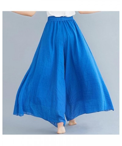 Womens Flowy Elastic High Waisted Wide Leg Pants Casual Palazzo Linen Pants Culottes Royal Blue $12.99 Pants