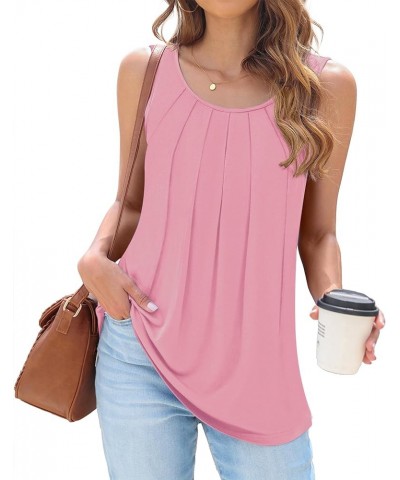 Women's Summer Tunic Top Short Sleeve Sleeveless Round Neck Pleated Casual Cute TShirts Basic Loose Blouses 04 Pink $10.19 Tops