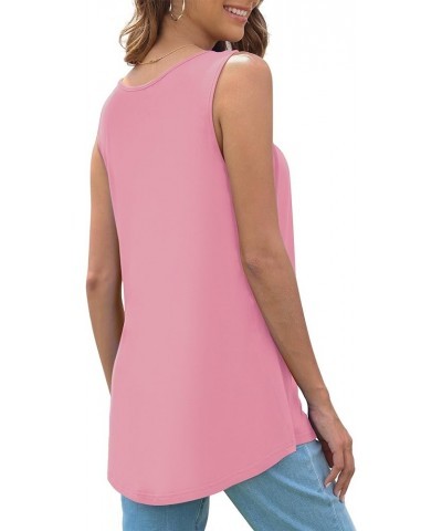 Women's Summer Tunic Top Short Sleeve Sleeveless Round Neck Pleated Casual Cute TShirts Basic Loose Blouses 04 Pink $10.19 Tops