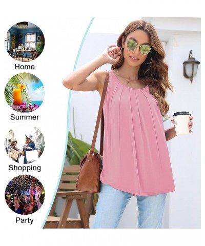 Women's Summer Tunic Top Short Sleeve Sleeveless Round Neck Pleated Casual Cute TShirts Basic Loose Blouses 04 Pink $10.19 Tops