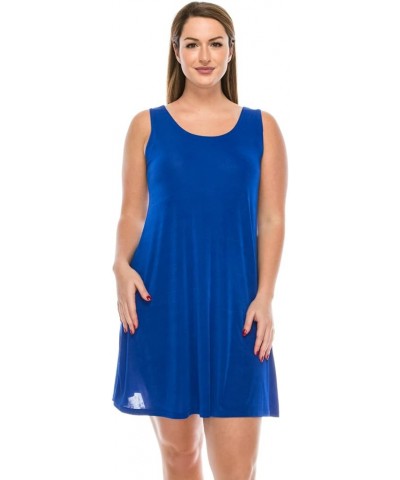 Women's Tank Mini Dress – Sleeveless Scoop Neck Casual Solid Stretch T Shirt Short One Piece Royal $17.39 Dresses