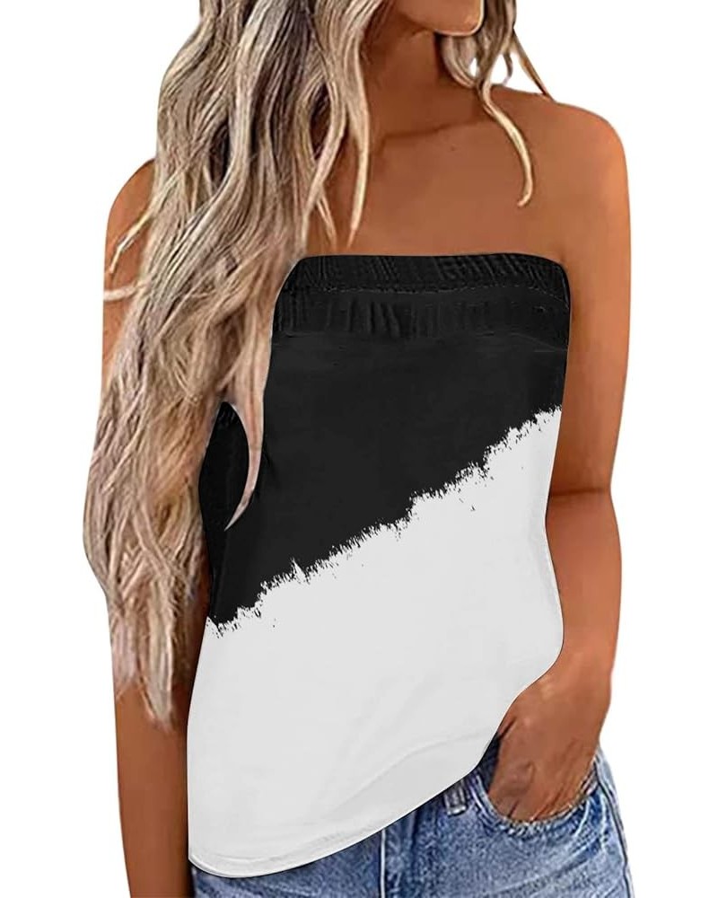 Womens Strapless Bandeau Tank Tops Flower Print Tube Top Loose Casual Comfortable Sleeveless Shirt Vest Top White-a $7.64 Tanks