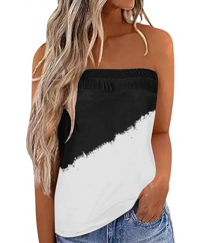 Womens Strapless Bandeau Tank Tops Flower Print Tube Top Loose Casual Comfortable Sleeveless Shirt Vest Top White-a $7.64 Tanks