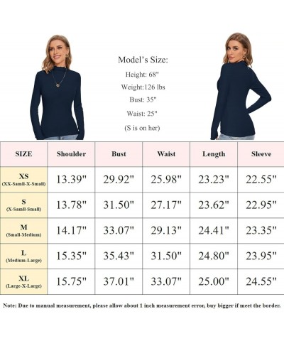 Turtleneck Women Ruffle Ribbed Lettuce Trim Turtle Necks Going Out Tops Long Sleeve Shirts Navy $8.39 T-Shirts