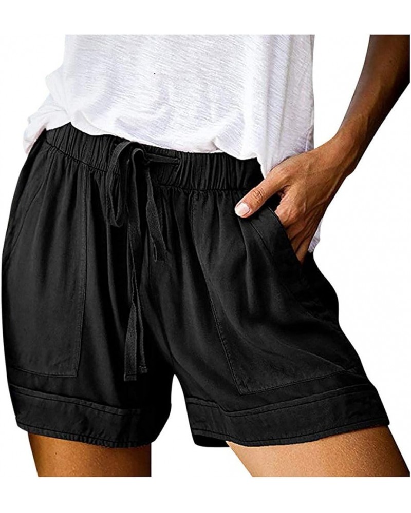 Shorts for Women Dressy Summer Bermuda Shorts Vacation Trendy Drawstring Lounge Shorts with Pockets 01-black $7.40 Shorts