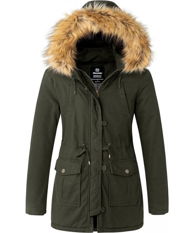 Women's Winter Thicken Puffer Coat Warm Fleece Lined Parka Jacket with Fur Hood Army Green $39.09 Jackets