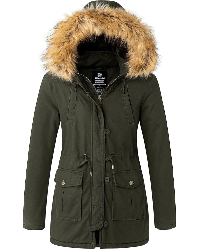 Women's Winter Thicken Puffer Coat Warm Fleece Lined Parka Jacket with Fur Hood Army Green $39.09 Jackets