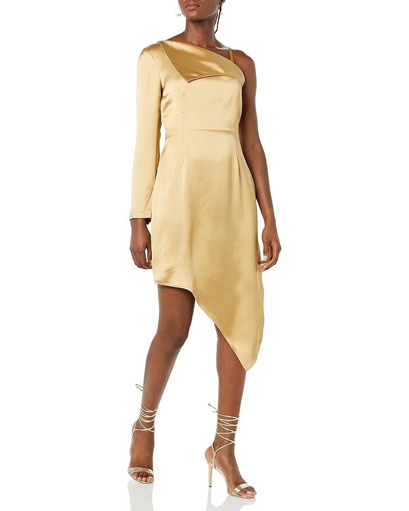 Women's Standard One Sleeve Asymmetrical Dress Gold $30.11 Dresses