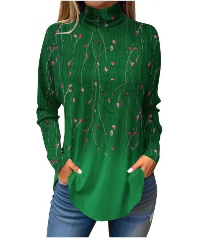 High Neck Shirts for Women Fall Casual Long Sleeve Tops Retro Graphic Print Blouses Loose Fitting Dressy Blouses C-green $12....