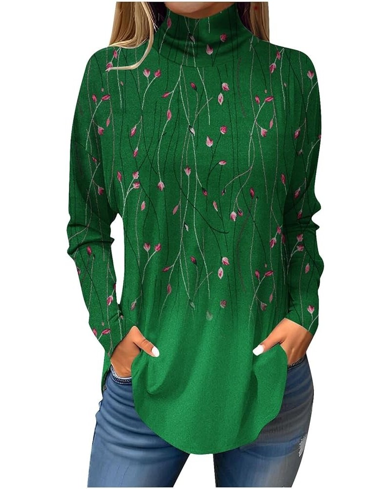 High Neck Shirts for Women Fall Casual Long Sleeve Tops Retro Graphic Print Blouses Loose Fitting Dressy Blouses C-green $12....