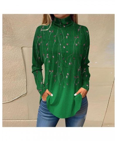 High Neck Shirts for Women Fall Casual Long Sleeve Tops Retro Graphic Print Blouses Loose Fitting Dressy Blouses C-green $12....