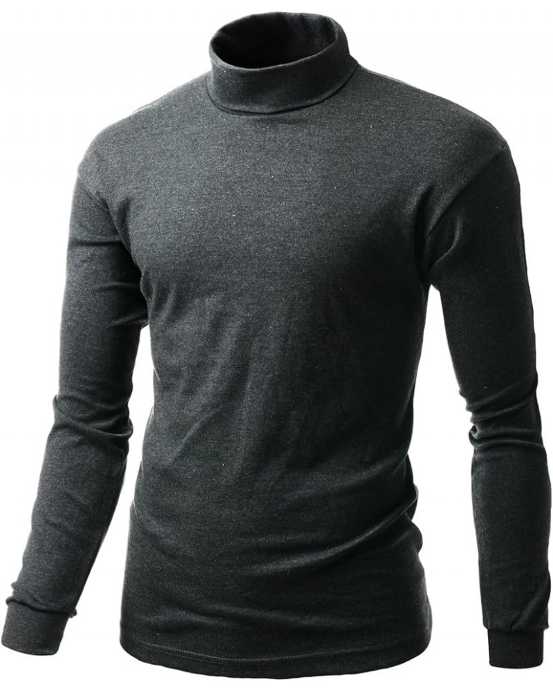 Men's Double Long Sleeve Layer Turtleneck T-Shirt Kwttl0164m Gray $13.49 Activewear