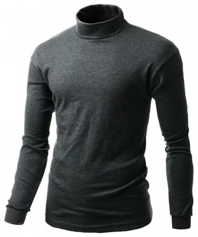 Men's Double Long Sleeve Layer Turtleneck T-Shirt Kwttl0164m Gray $13.49 Activewear