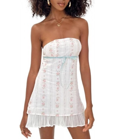 Sexy Strapless Tube Mini Dress Boho Flowy A-Line Beach Sundress Cutout Backless Sleeveless Ruffles Tiered Dress White 2 $11.0...