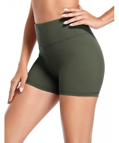 Women's High Waist Workout Shorts Tummy Control Yoga Shorts 4" Athletic Running Shorts with Inner Pocket Light Army Green $12...