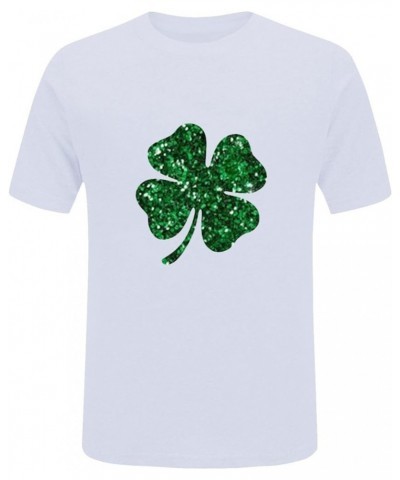 St Patricks Day Womens Short Sleeve Tops and Blouses Shamrock Short Sleeve Round Neck Clover Printed Tshirt 01-white $6.10 Bl...