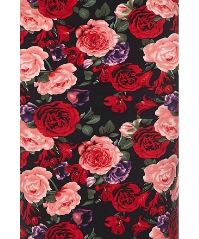 Women's High Waisted Pencil Skirt with Back Slit Floral Red $10.45 Skirts