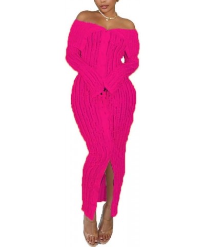 Womens Sexy Off Shoulder See Through Pleated Button Down Slit Bodycon Maxi Dress Rose $22.99 Dresses