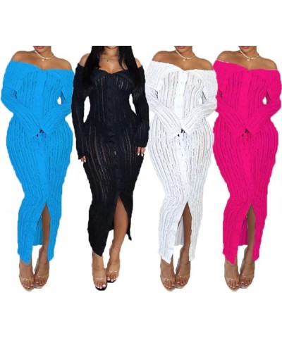 Womens Sexy Off Shoulder See Through Pleated Button Down Slit Bodycon Maxi Dress Rose $22.99 Dresses