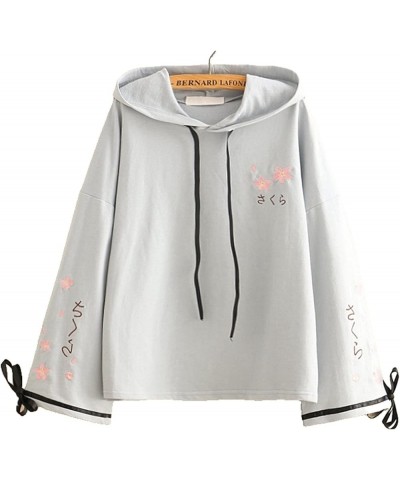 Kawaii Hoodie for Womens - Japanese Spring Flower Embroidery Hooded Sweater Girl Short-top Hoodie (Color : White, Size : One ...