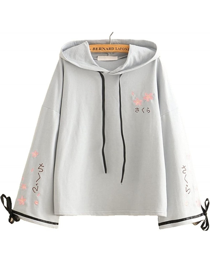 Kawaii Hoodie for Womens - Japanese Spring Flower Embroidery Hooded Sweater Girl Short-top Hoodie (Color : White, Size : One ...