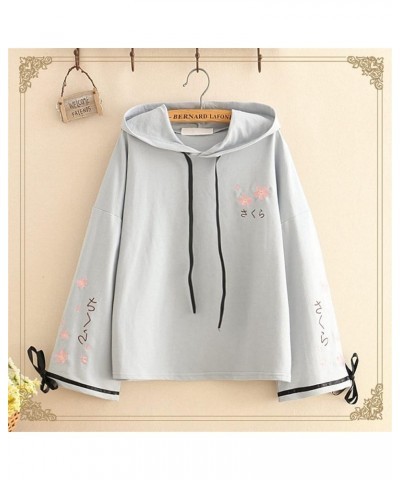 Kawaii Hoodie for Womens - Japanese Spring Flower Embroidery Hooded Sweater Girl Short-top Hoodie (Color : White, Size : One ...