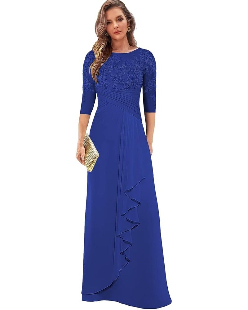 Lace Appliques Mother of The Bride Dresses for Wedding Chiffon Long Evening Formal Dress with Sleeves Royal Blue $37.50 Dresses