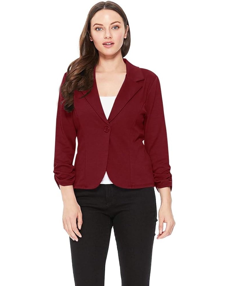 Women's Women's Comfy Casual Office 3/4 Long Sleeve Open Front Blazer Jacket US Size Hbl00483 Maroon $12.50 Blazers