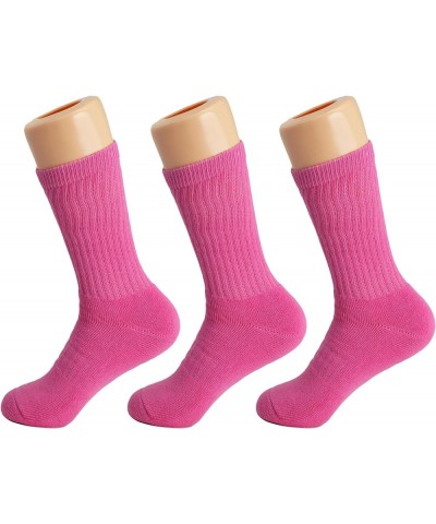 Solid Cotton Cushion Crew Socks for Women and Men Hot Pink, 3 Pairs $8.27 Activewear