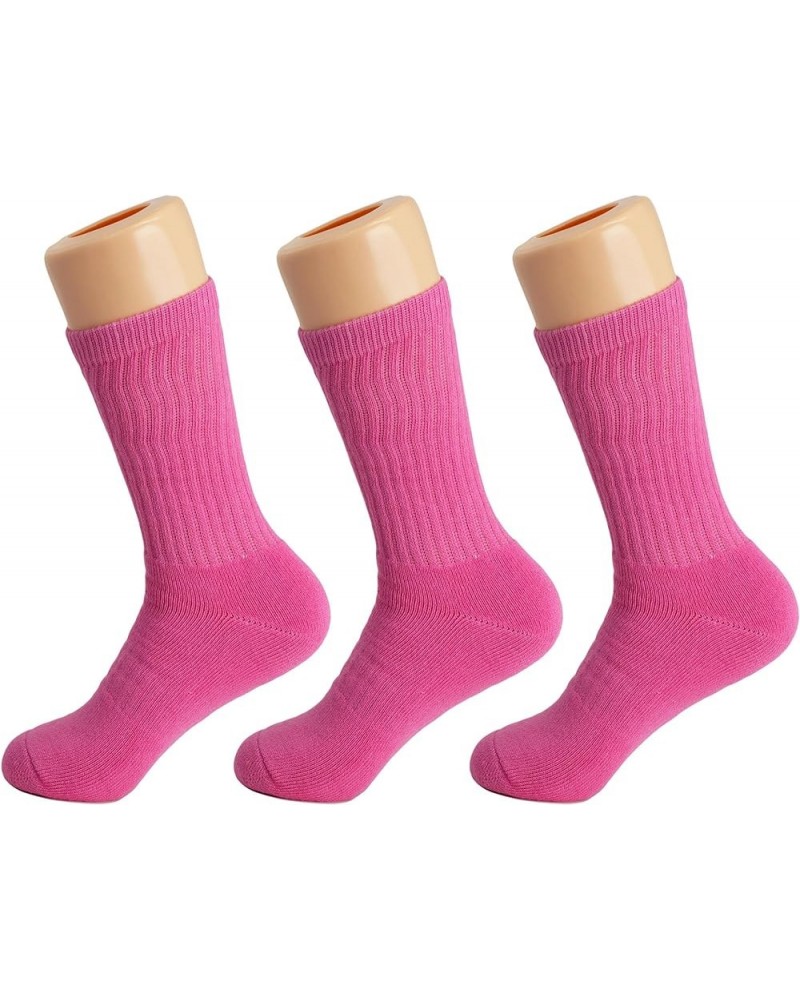 Solid Cotton Cushion Crew Socks for Women and Men Hot Pink, 3 Pairs $8.27 Activewear