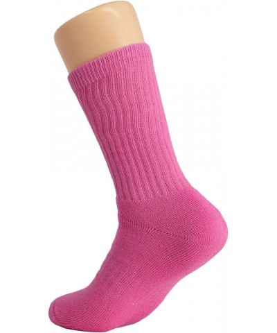 Solid Cotton Cushion Crew Socks for Women and Men Hot Pink, 3 Pairs $8.27 Activewear