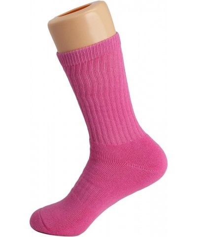 Solid Cotton Cushion Crew Socks for Women and Men Hot Pink, 3 Pairs $8.27 Activewear