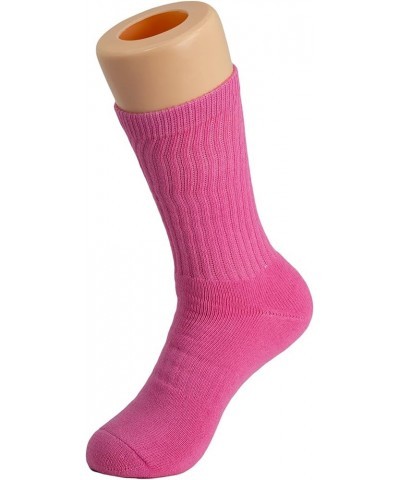 Solid Cotton Cushion Crew Socks for Women and Men Hot Pink, 3 Pairs $8.27 Activewear