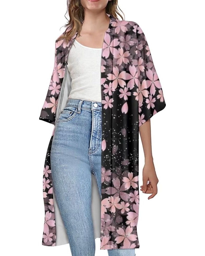 Women's Short Sleeves Cardigans Lightweigh Open Front Kimono Cardigans Loose Blouse Tops S-4XL Cherry Blossoms $10.25 Sweaters