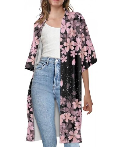 Women's Short Sleeves Cardigans Lightweigh Open Front Kimono Cardigans Loose Blouse Tops S-4XL Cherry Blossoms $10.25 Sweaters