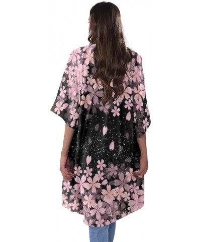 Women's Short Sleeves Cardigans Lightweigh Open Front Kimono Cardigans Loose Blouse Tops S-4XL Cherry Blossoms $10.25 Sweaters