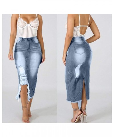 Womens Fashion Long High Waist Button Pocket Front Fishtail Denim Maxi Skirts Light Blue-high Wait $4.12 Skirts