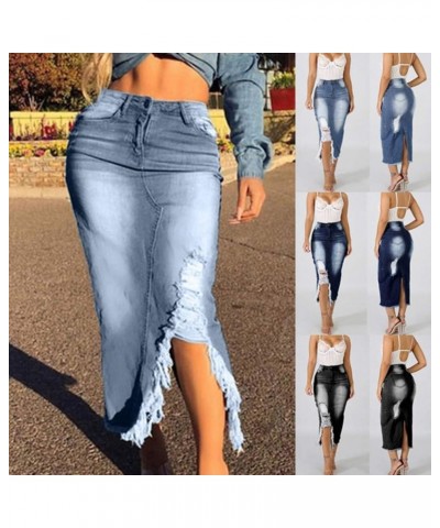 Womens Fashion Long High Waist Button Pocket Front Fishtail Denim Maxi Skirts Light Blue-high Wait $4.12 Skirts