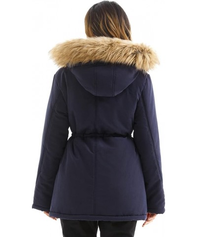 Women's Winter Coat Hooded Warm Puffer Quilted Thicken Parka Jacket with Fur Trim Navy $31.20 Jackets