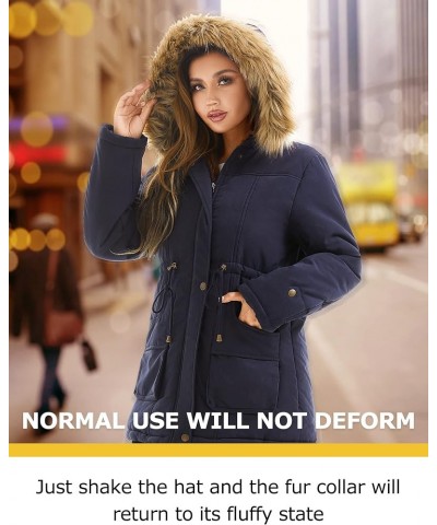 Women's Winter Coat Hooded Warm Puffer Quilted Thicken Parka Jacket with Fur Trim Navy $31.20 Jackets