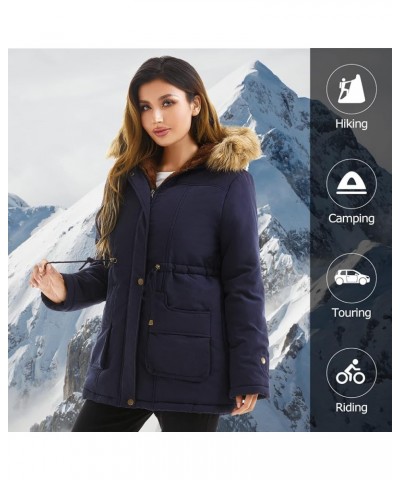 Women's Winter Coat Hooded Warm Puffer Quilted Thicken Parka Jacket with Fur Trim Navy $31.20 Jackets