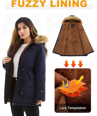 Women's Winter Coat Hooded Warm Puffer Quilted Thicken Parka Jacket with Fur Trim Navy $31.20 Jackets